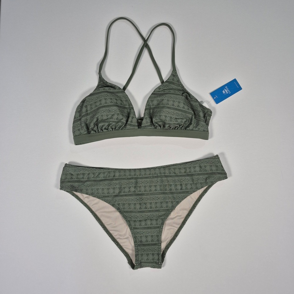 Cupshe Green Geometric Textured Triangle‎ Cross Back Bikini Set NWT Large